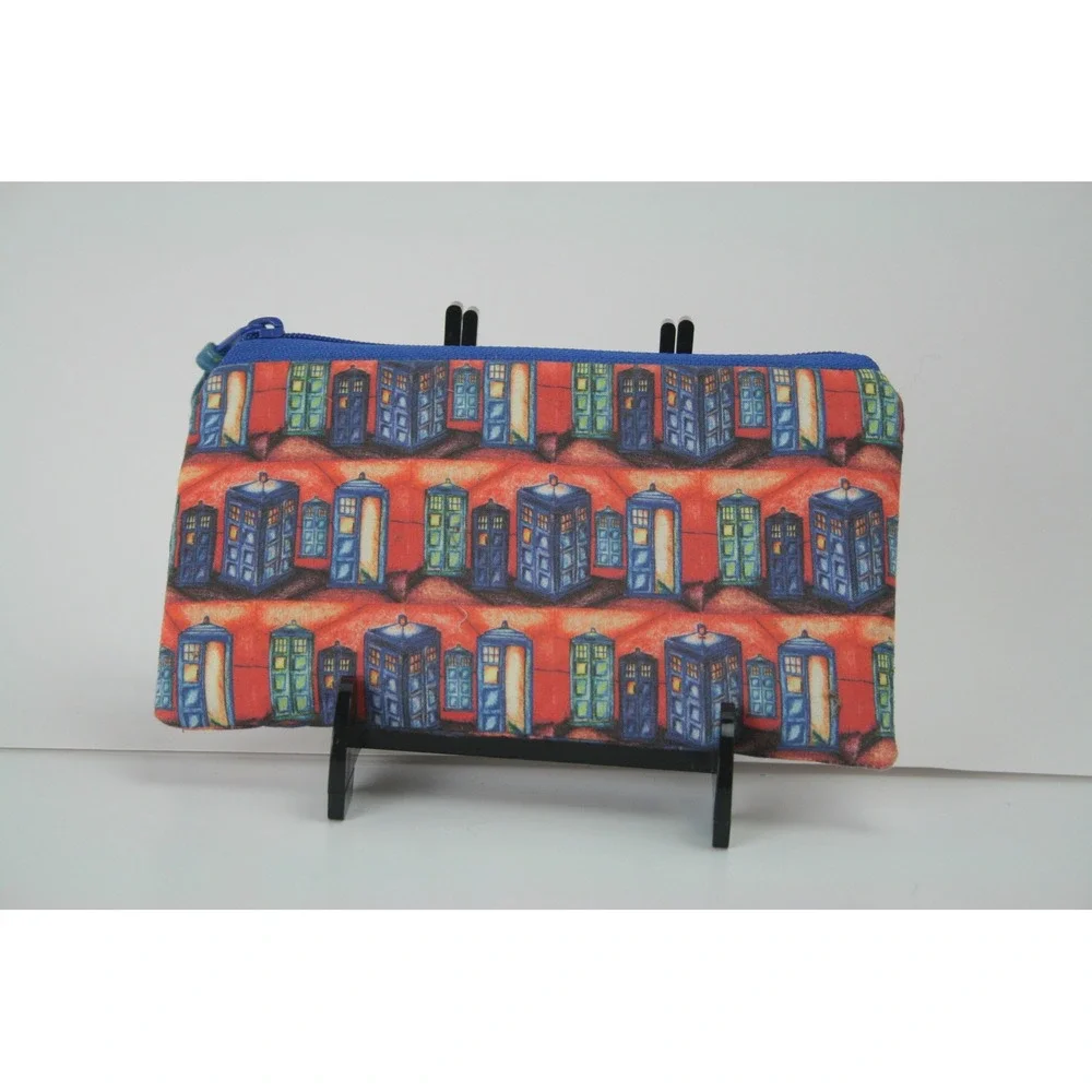 Doctor Who TARDIS Zipper Pouch Blue Police Box Sci-Fi Travel Makeup Bag 8x4.5